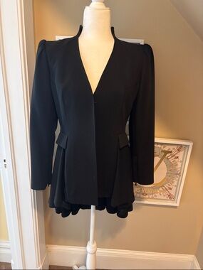 Alice + Olivia Black Tailored Hi-lo Peplum Blazer
